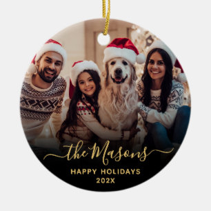 Family Photo Happy Holidays Christmas   Ceramic Ornament