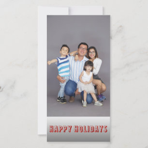 Family Photo Happy Holidays with Custom Back Text Holiday Card