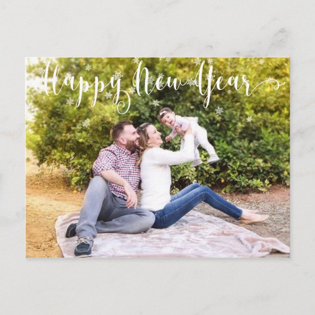 Family Photo Happy New Year Snowflake Postcard (Front)
