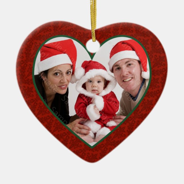 Family Photo Heart Frame Christmas Ornament (Front)