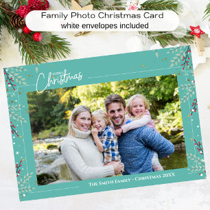 Family Photo Holiday Foliage Christmas Card