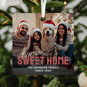 Family Photo Home Sweet Home Christmas Metal Ornament