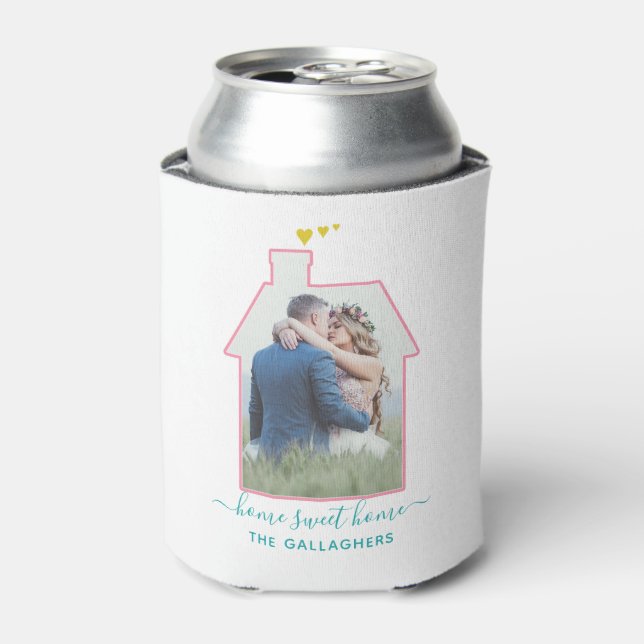 Family Photo House Shape Housewarming Wedding Cute Can Cooler (Can Front)
