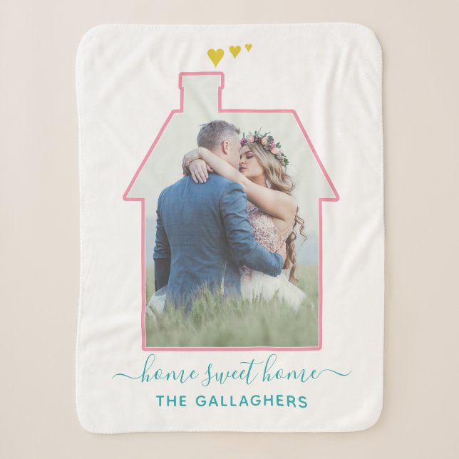 Family Photo House Shape Housewarming Wedding Cute Sherpa Blanket (Front)