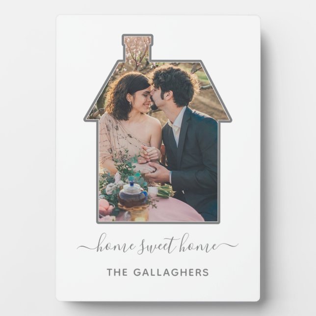 Family Photo House Shape Housewarming Wedding Gift Plaque (Front)
