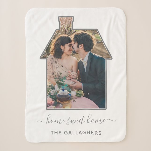 Family Photo House Shape Housewarming Wedding Gift Sherpa Blanket (Front)