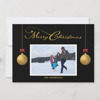 Family Photo Merry Christmas Calligraphy Black Holiday Card