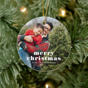 Family Photo Merry Christmas Ceramic Ornament