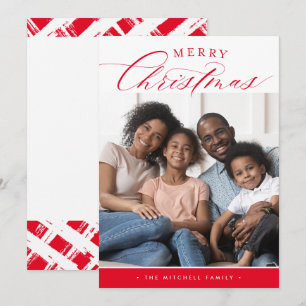 FAMILY PHOTO Merry Christmas cute calligraphy red Holiday Card