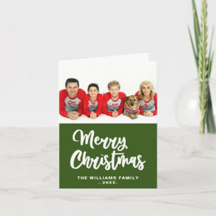 Family Photo Merry Christmas Forest Green White Holiday Card