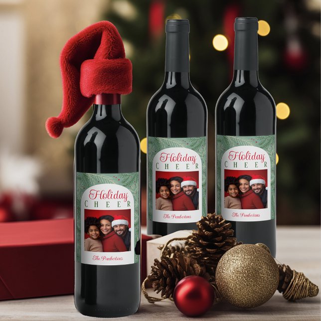 Family Photo Merry Christmas Holiday  Wine Label (Creator Uploaded)