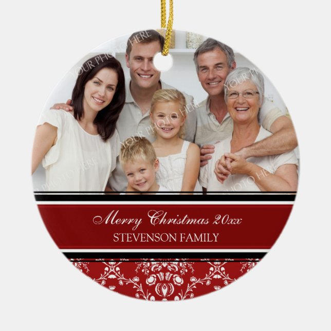 Family Photo Merry Christmas Ornament Red (Front)