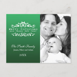 Family Photo Merry Christmas Ornamental Green Holiday Postcard