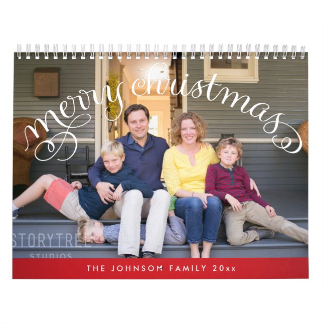 Family Photo Merry Christmas Red Calendar (Cover)