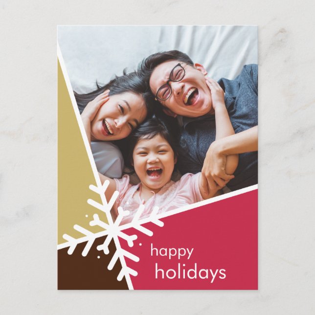 FAMILY PHOTO modern holiday snow flake gold red (Front)