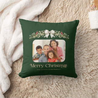 Family Photo Modern Script Merry Christmas Throw Pillow
