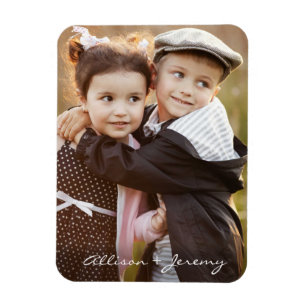 Family Photo Monogram Names Modern Script Magnet