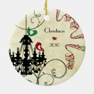 Family Photo Musical Red & Green Birds Chandelier Ceramic Ornament