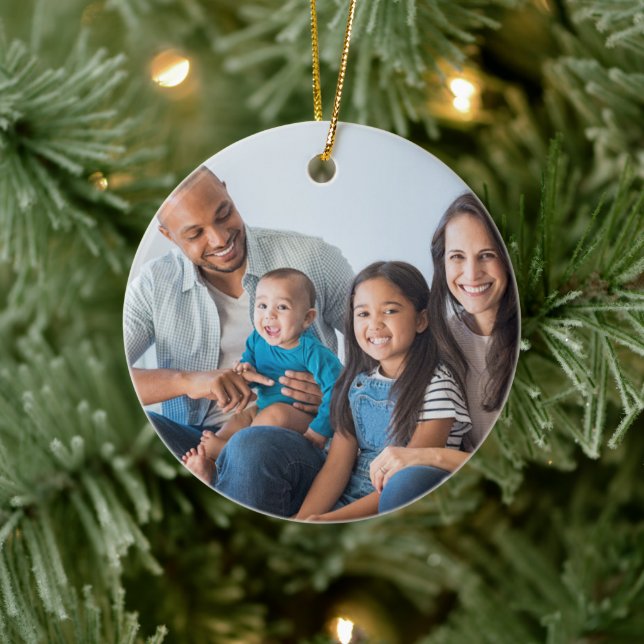 Family Photo, Name, Monogram Christmas Tree Cerami Ceramic Ornament (Tree)