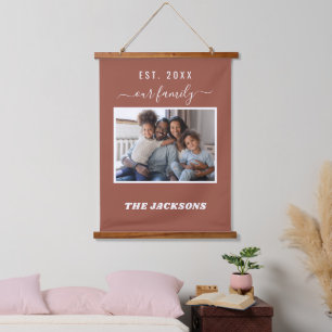Family photo name script brown hanging tapestry