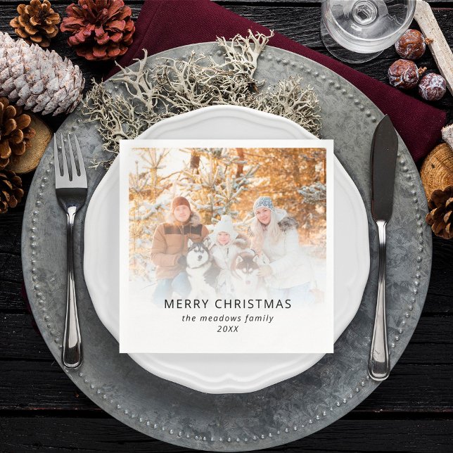 Family Photo Name Year Merry Christmas  Napkin (Napkin)