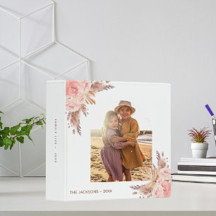 Family photo pampas grass pink floral white binder