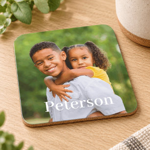 Family Photo Personalized Last Name Coaster
