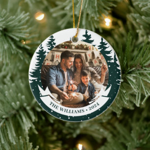 Family Photo Pine Tree Christmas  Ceramic Ornament