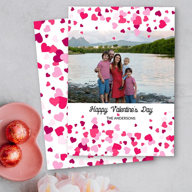Family Photo Pink Love Heart Frame Valentine's Day Holiday Card (Happy Valentine's Day Family Photo - Order Printed or Instand Download)