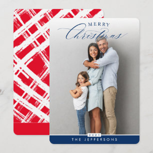 FAMILY PHOTO portrait modern calligraphy navy blue Holiday Card