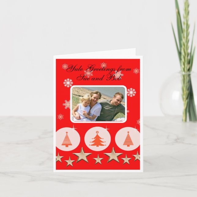 Family photo red christmas trees card (Front)