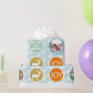 Family Photo Reindeer Christmas Merry Bright Wrapping Paper