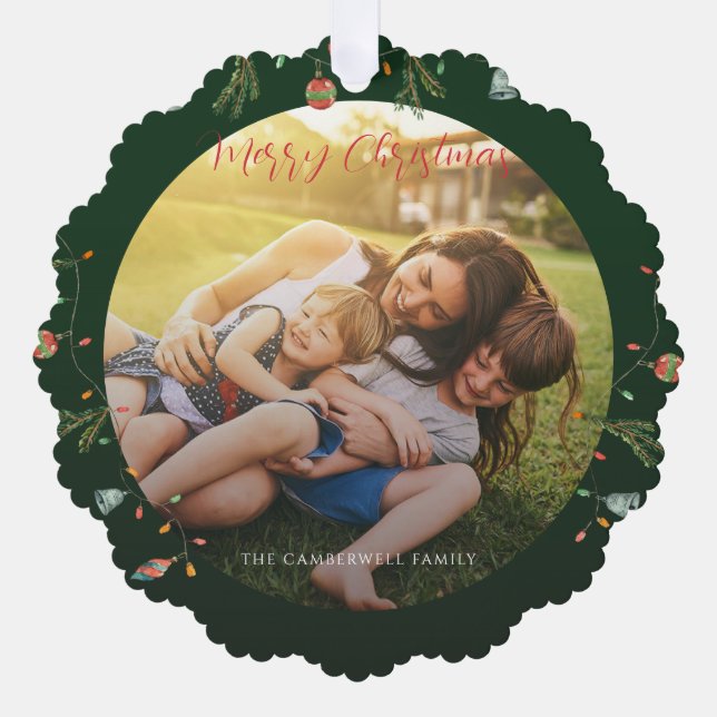 Family Photo Rustic Boho Christmas Holidays Ornament Card (Front)