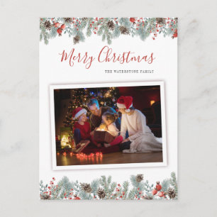Family Photo Rustic Botanical Christmas Holiday Postcard