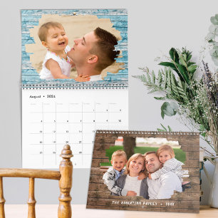 Family Photo Rustic Wood 2024 Calendar