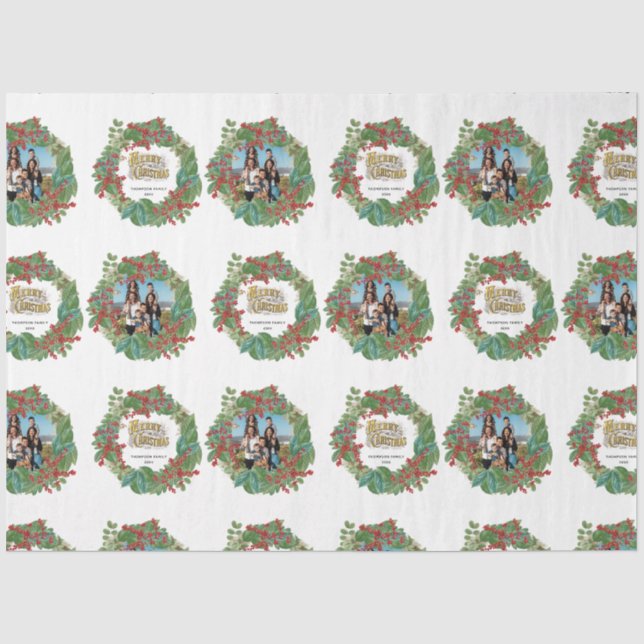 Family Photo Script Holiday Merry Christmas Card Tissue Paper (Front)