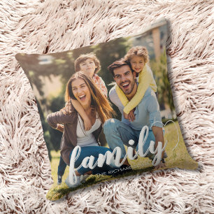 Family Photo Script Two Photo Keepsake Throw Pillow