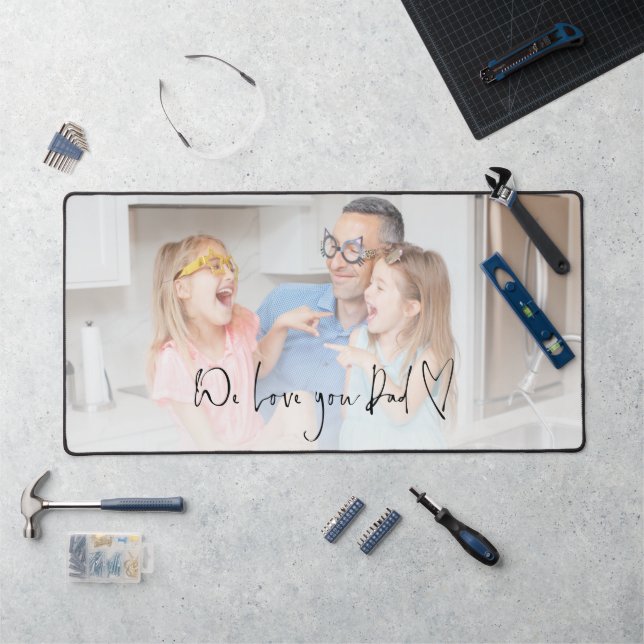 Family Photo Script We Love You Dad Heart Desk Mat (Workstation)
