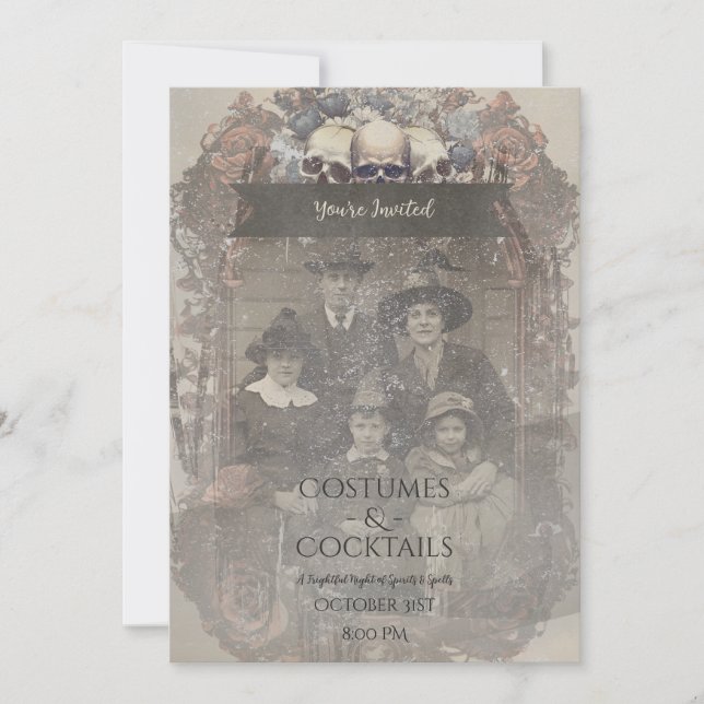 Family Photo Skull Roses Vintage Gothic Halloween  Invitation (Front)