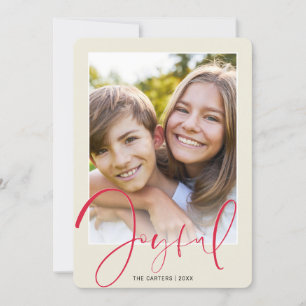 FAMILY PHOTO stylish elegant script red joyful Holiday Card