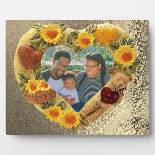Family Photo Sunflowers Bear Earthy Heart Frame