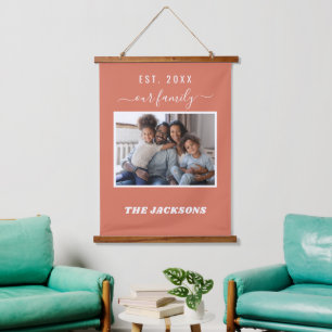 Family photo terracotta earth name script hanging tapestry