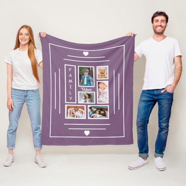 Family Photo Tree Purple Fleece Blanket (In Situ)