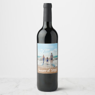 Family photo vacation travel memory wine label