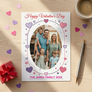 Family Photo Valentine's   Modern Pink & Purple  Holiday Card