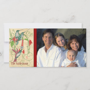 Family Photo Vintage Hummingbird Happy Holiday Card