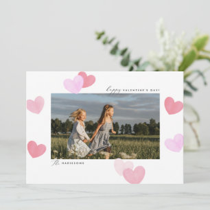 Family Photo Watercolor Hearts Valentines Day Card