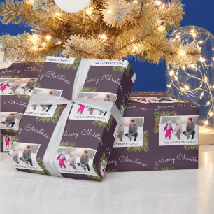 Family Photo   Watercolor Pine Needles Christmas Wrapping Paper
