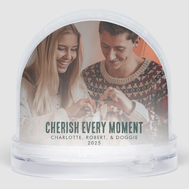 Family Photo with Dog Ugly Sweater Christmas Snowglobe (Back)