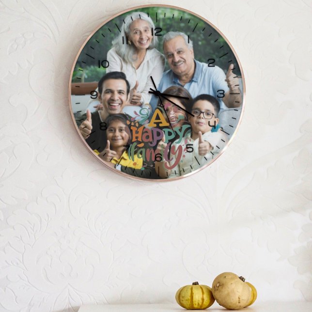 Family Photo with Modern Script Large Clock (Creator Uploaded)